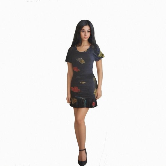 GANNI Ruched Floral print mesh jersey mini dress Size 38 GER - Picture 3 of 8